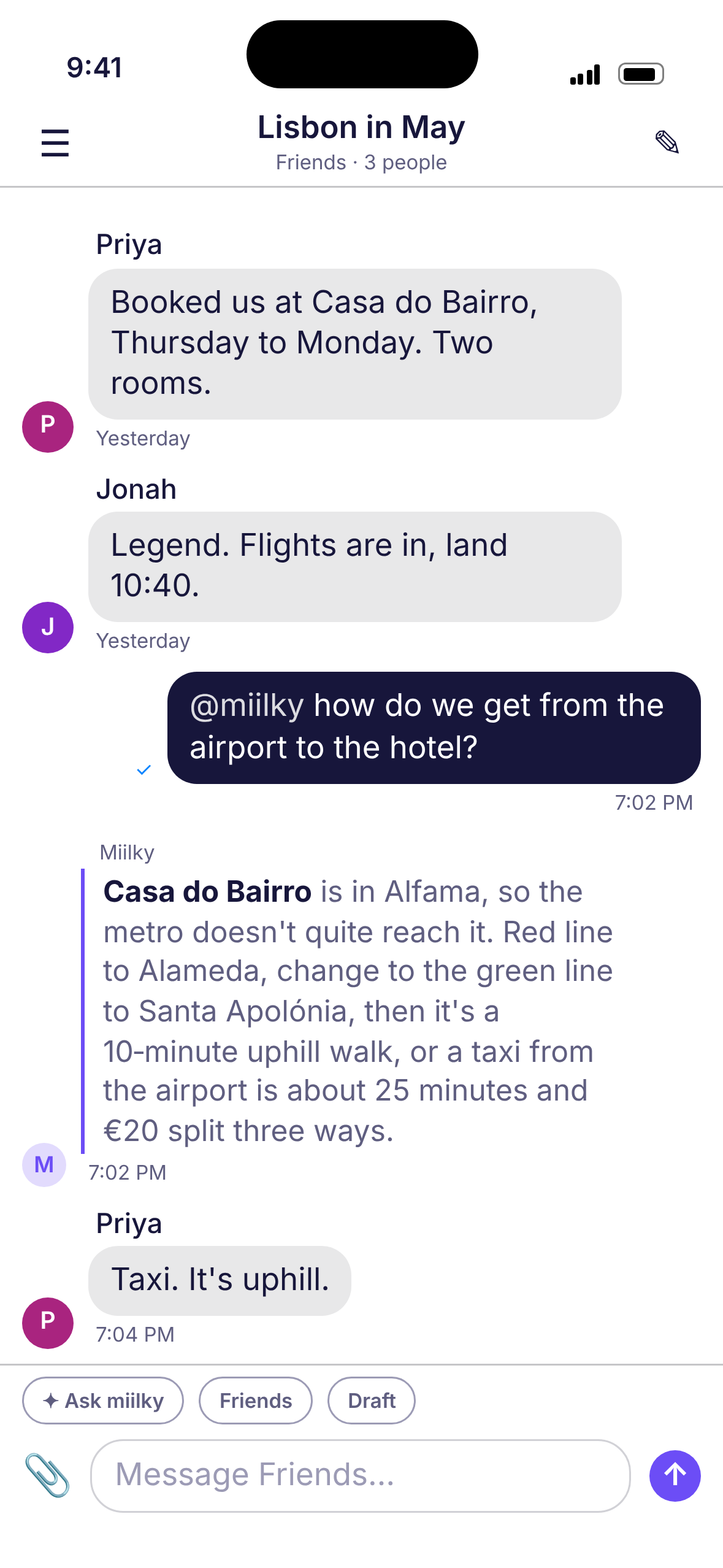 It already knows the hotel. You never repeated yourself.