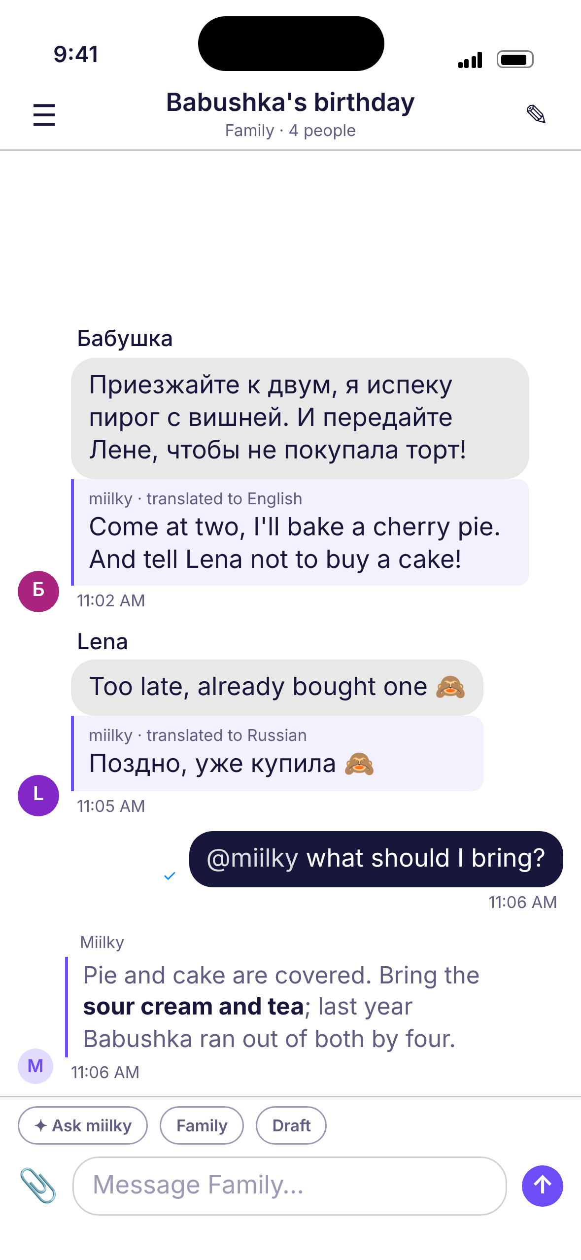 Everyone in the same conversation. Nobody translating.